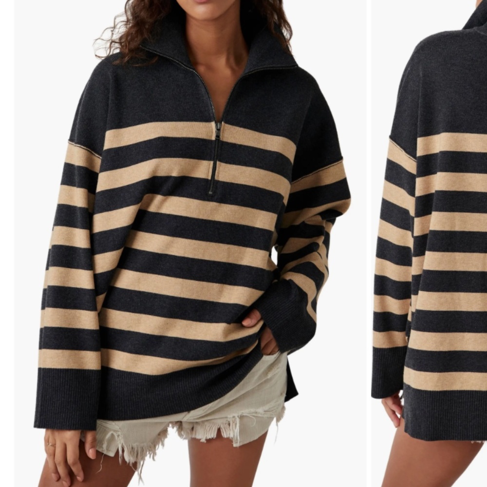 Free People Coastal Stripe Half-Zip Pullover